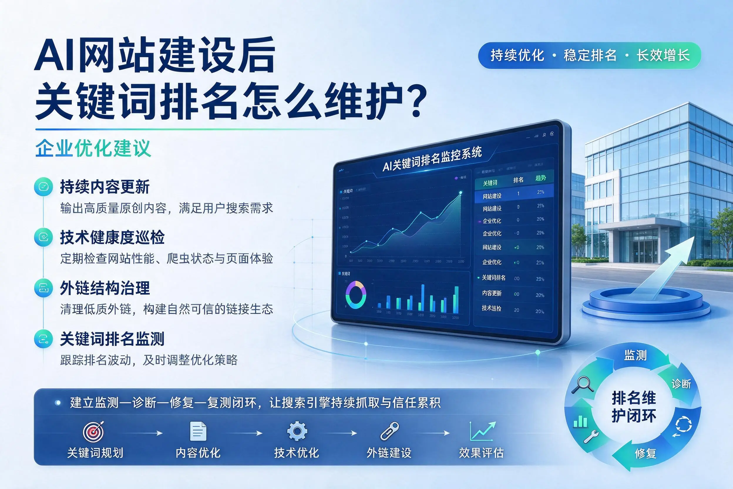 AI网站建设后关键词排名怎么维护？大庆企业优化建议
