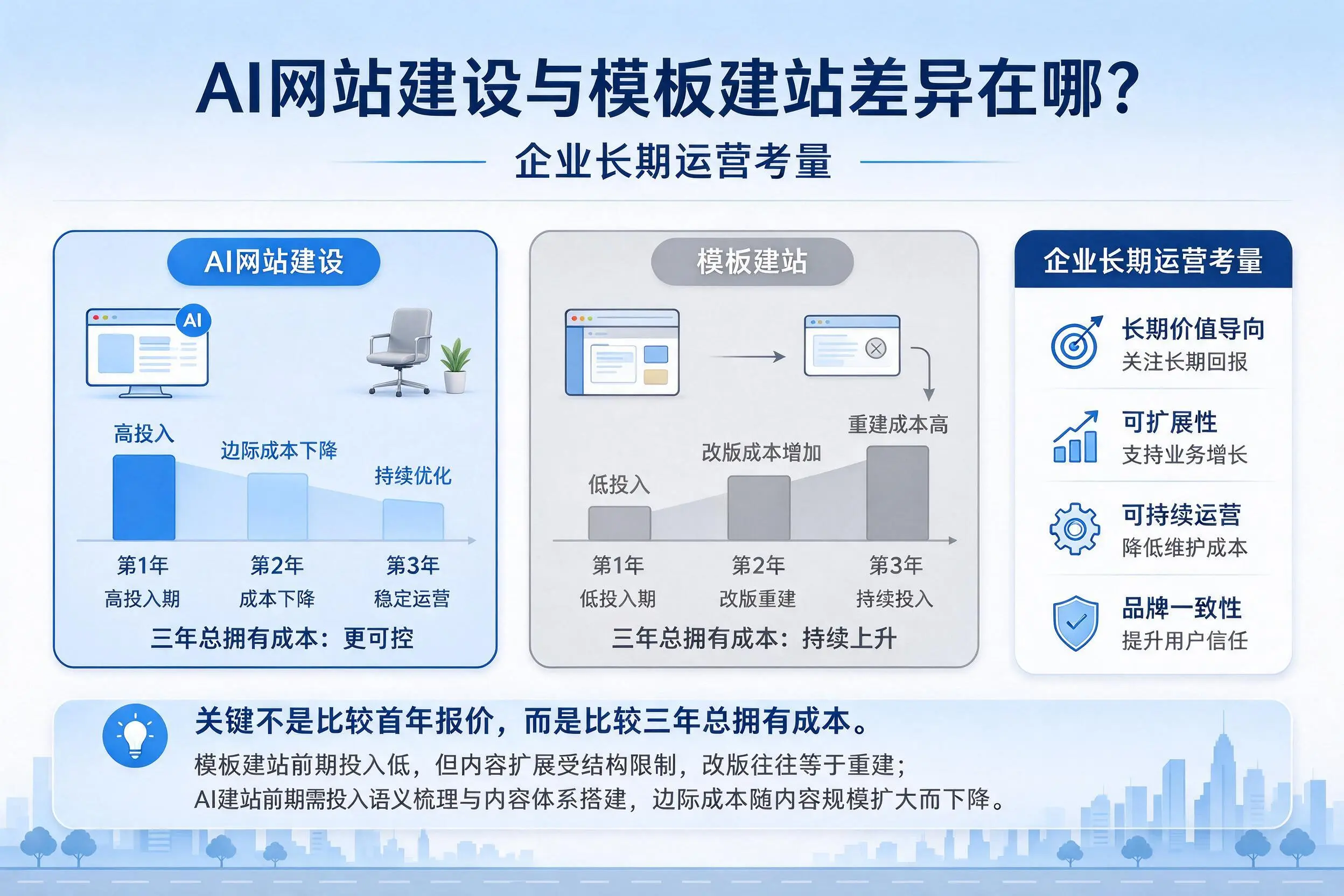 AI网站建设与模板建站差异在哪？大庆企业长期运营考量