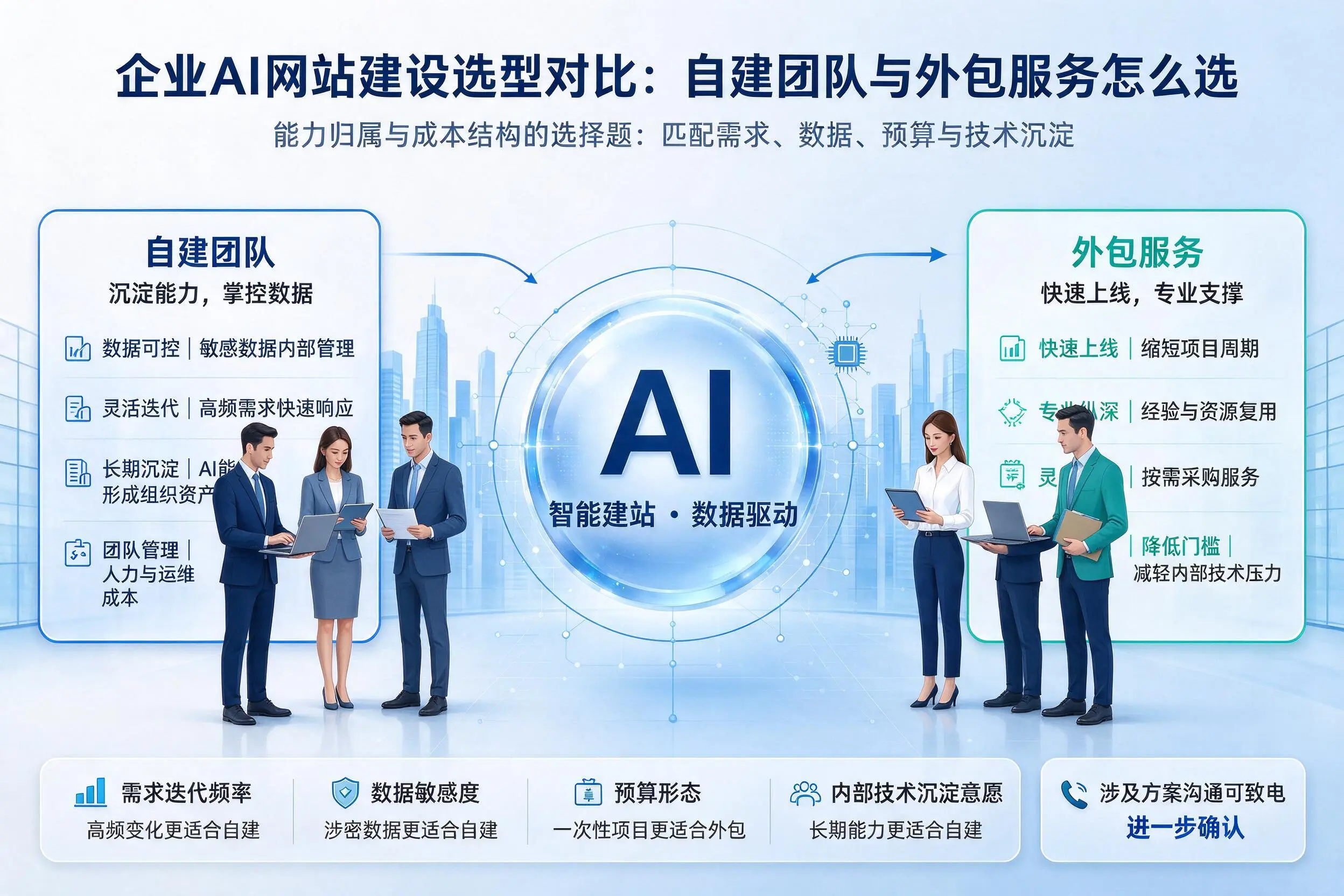 大庆企业AI网站建设选型对比：自建团队与外包服务怎么选